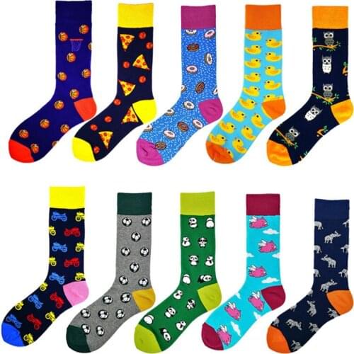 PEONFLY Fashion Lovely Cartoon Duck Pig Panda Men Socks Funny Harajuku Hip Hop Breathable Happy Socks Calcetines Hombre