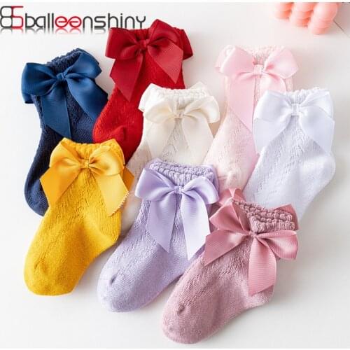 Balleenshiny 2021 New Fashion Spanish Style Bow Baby Socks Loose Mouth for Summer Hollow Childrens Kids Socks for Boys Girls