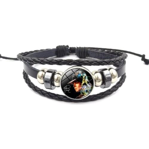 New Fashion Michael Jackson Time Gem Bracelet with Multi-layer Woven Leather Beaded Hand Bracelet