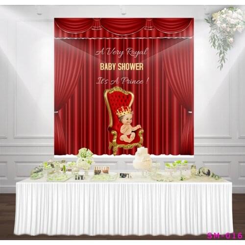 A Very Royal Boy Baby Shower Backdrop its A Prince Babyshower Golden Red Theater Curtain Background Cake Table Photo Background
