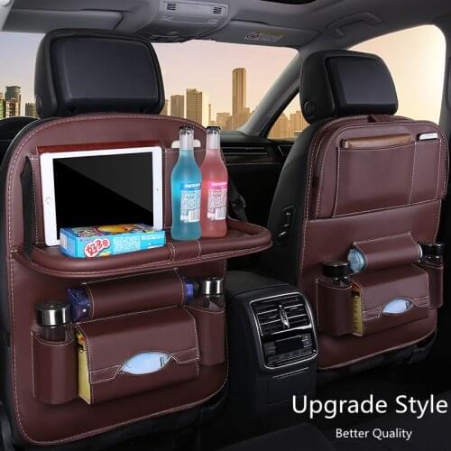 Car Seat Back Organizer Leather Foldable Dining Rack Table Tray Car Seat Storage Bag Multifunction Storage Bag Auto Accessorie