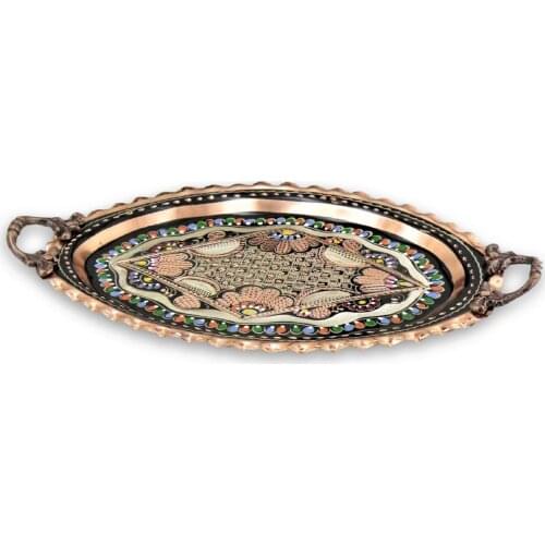 Rose Flower Oval Original Handmade Copper Tray 35 cm