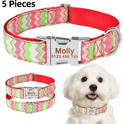 AiruiDog Engraved Dog Collars Personalized Dog Collar Fabric ID Name Tag Buckle Custom Engraved Puppy S M L Dog Name Tag