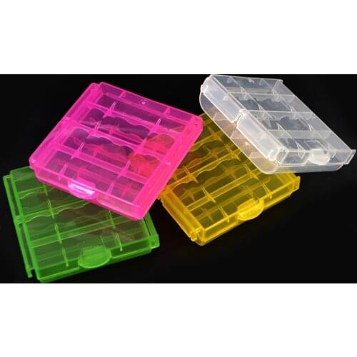 Kebidumei Battery Case Plastic Transparent Colorful AA/AAA 14500 Battery Storage Box Case with Hook Holder for 4PCS Batteries