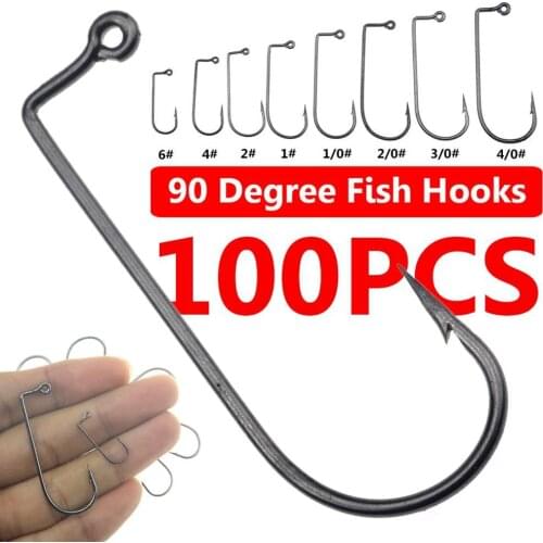 100Pcs High Carbon Steel 90 Degree Jig Fish Hooks Mixed Size Barbed for Outdoor Sea Ocean Fishing Fly fishing Accessories