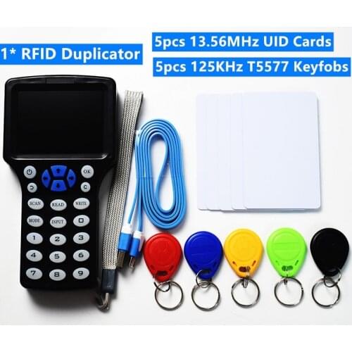 English 10 Frequency RFID Copier 125KHz Key fob Access Control Card Reader Writer 13.56MHz Encrypted Programmer USB UID Copy Tag