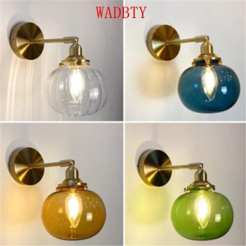 Nordic simplicity retro brass glass wall lamp bedroom bedside aisle background wall mirror lamp aisle glass wall light