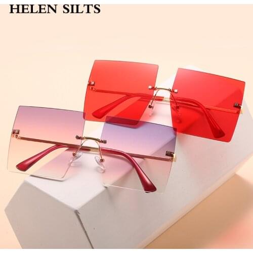 Fashion Ladies Rimless Square Sunglasses Women Men Oversized Goggle Shades Sun Glasses For Female Big Eyeglasses UV400 Oculos