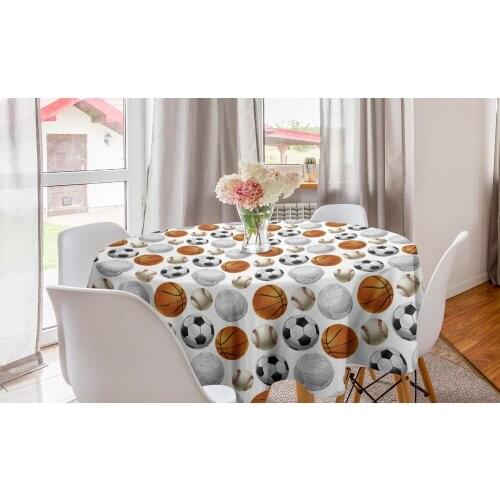 Sports Round Tablecloth Football and Volleyball Theme Game Circle Table Cloth Cover for Dining Room Kitchen Decor & Party