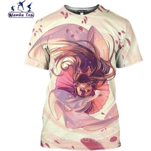 Mamba top Mens T-shirts 3D Preppy Style Touhou Project T Shirt Hentai Anime Girl Fujiwara no Mokou Fashion Women Men Streetwear