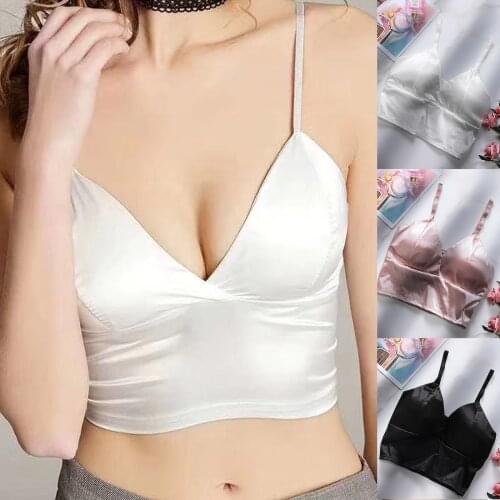 Fashion Bralette Sexy Womens Tube Top Solid V-Neck Satin Sexy Underwear Comfortable Soft Tops Intimates Bra Seamless Girls Bras