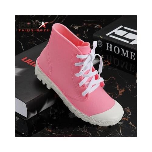 Women Rainboots Waterproof Non-Slip Wear-Resistant Women Ankle Boots Platform Fashion Female Casual Canvas Shoes Size 36-40