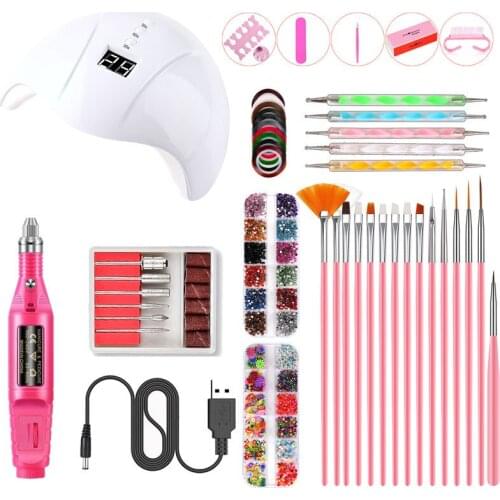 ALL IN Nail Sets UV LED Lamp Dryer With Electric Drill Machine Nail File Nails Brushes Dried Flowers Rhinestones Polishing Strip