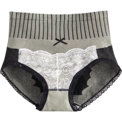 Womens High-Waisted Abdomen Pure Cotton Buttocks Breathable Lace Panties