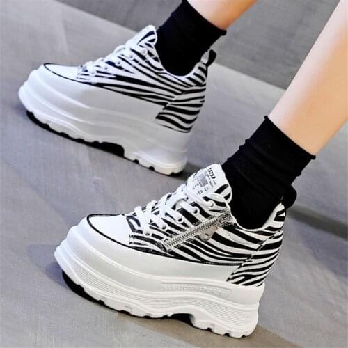 Fashion Sneakers Women Genuine Leather Platform Wedge Ankle Boots Leopard Increasing Height Creeper Shoes Punk 34 35 36 37 38 39