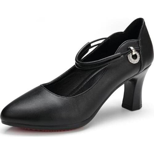 2020 Spring New Genuine Leather Shoes Elegant Temperament Pointed High Heel Shoes Women Casual Shoes Fashion Black Work Shoes