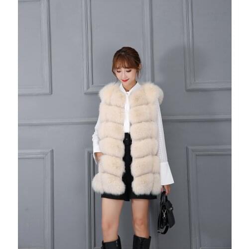 Real Fur Vest Fur Coat Women Winter 70CM Fox Vest Waistcoat Light Gray Real Fur Vest for Female Short