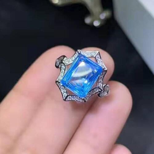 High Quality Blue Topaz Square Stone Ring Real S925 Sterling Silver Fashion Fine Charming Jewelry for Women