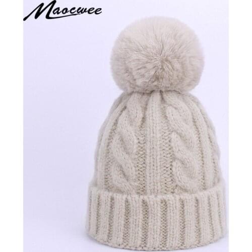 Winter Kid Hats Skullies Beanies With Faux Fur Pompom Child Warm Caps Elasticity Knit Beanie Hats Children Pom Hats Girls Boys