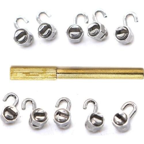10Pcs Dental Lab Orthodontic Crimpable Hook Stops Lock Left & Right with Instrument