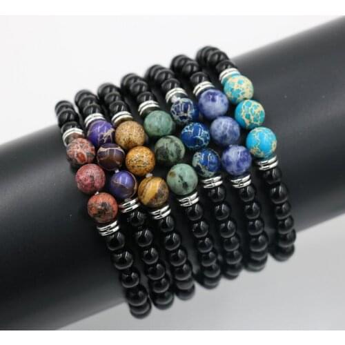 8mm Big Beads 7 Chakra Bracelet Yoga Bracelet Healing Balance Supernatural Lava Reiki Stones Beads Bracelet Women Jewelry
