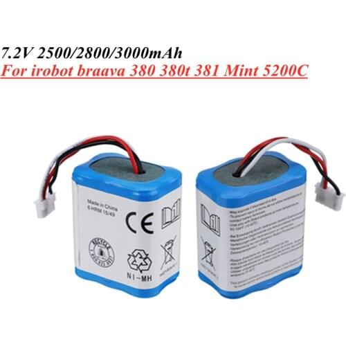 Upgrade 7.2V 2.5Ah/2.8Ah/3.0Ah Ni-MH Battery for irobot braava 380 380t 381 Mint 5200 5200C 7.2v Rechargeable battery 1Pcs