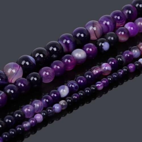 New Arrival 4/6/8/10mm Natural Purple Stripe Stone Beads Dyed Round Loose Beads for DIY Bracelet Jewelry Making 39cm/strand