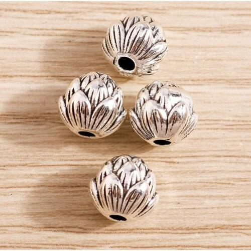 10pcs 8*8mm Antique Silver Color Alloy Flower Bead Spacer Bead Charms For DIY Beaded Bracelets Handmade Jewelry Making Crafts