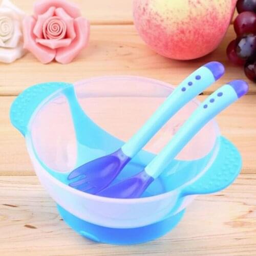 Baby Tableware 3 PCS/set Dinnerware Suction Bowl with Temperature Sensing Spoon Baby bean Bowls dishes For Eating