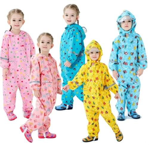 Cartoon Baby Rain Rompers Waterproof Boys Jumpsuits Hooded Girls Overalls Sports Toddler Beach Clothes Outdoor Children Onesies