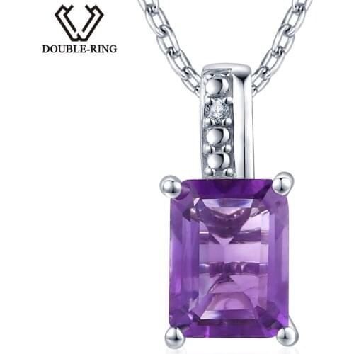 DOUBLE-R 1.65ct Real Amethyst Natural Stone Pendant Female Silver 925 Chain 0.01ct Genuine Diamond Gemstone Jewelry Mother Gift