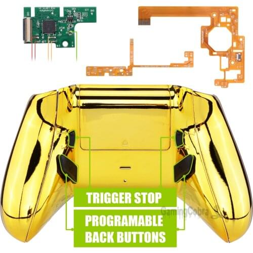 Chrome Gold Lofty Remap & Trigger Stop Kit & Redesigned Back Shell & Side Rails & Back Buttons for Xbox One Wireless Controller