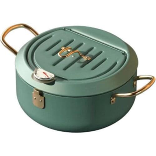 20 24 Cm Japanese Stainless Steel Deep Frying Pot with A Thermometer and A Lid Cookware Kitchen Tempura Fryer Pan