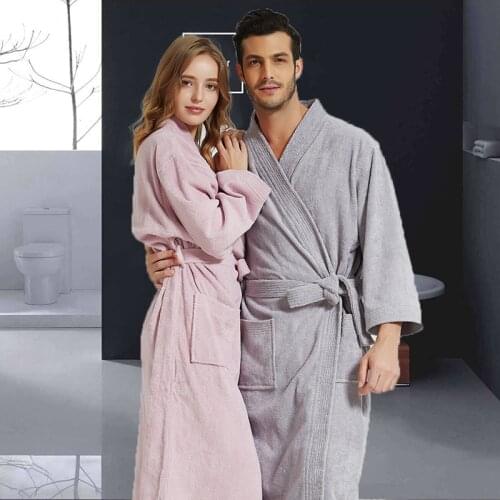 Japanese Men Women Cotton Towel/Terry Bathrobe Spring Autumn Long Thick Long Bath Robe Male Dressing Gown kimono