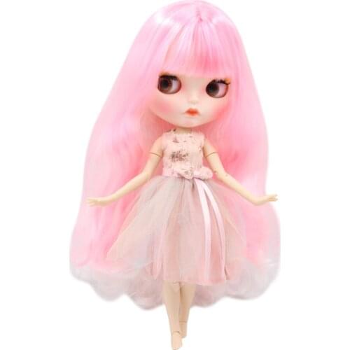 ICY DBS Blyth doll nude joint body 1/6 bjd with long curly pink mixed hair and new matte face BL1361215