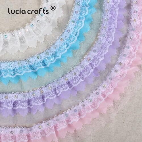 Lucia Crafts 5/8y Flower Sequin Embroidered Lace Trim Fabric For Sewing Garment Decoration Materials R0706