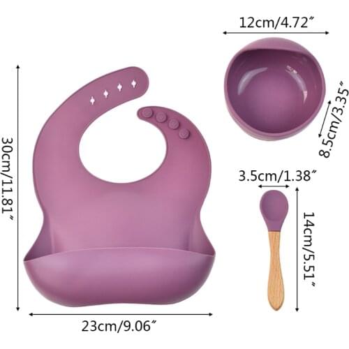 3Pcs Baby Tableware Set Newborn Silicone Bibs+Dinner Plate Bowl+Spoon Dishes Set