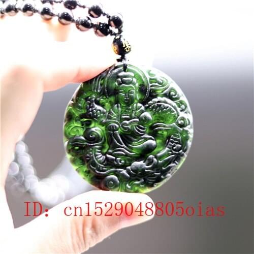 Natural Black Green Jade Dragon Guanyin Pendant Beads Necklace Charm Jewelry Obsidian Accessories Carved Amulet Gifts for Men