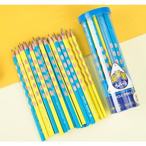 30 pcs HB Hole Non-Toxic Pencils Childrens Corrective Practice Calligraphy Student Sketch Wooden Pencil Office Stationery