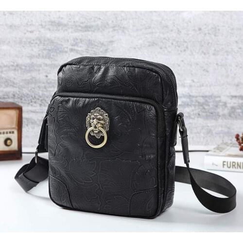 New Lion Messenger Bag Mens Shoulder bags PU Leather Small flap male man Crossbody bag for Messenger men Leather bags