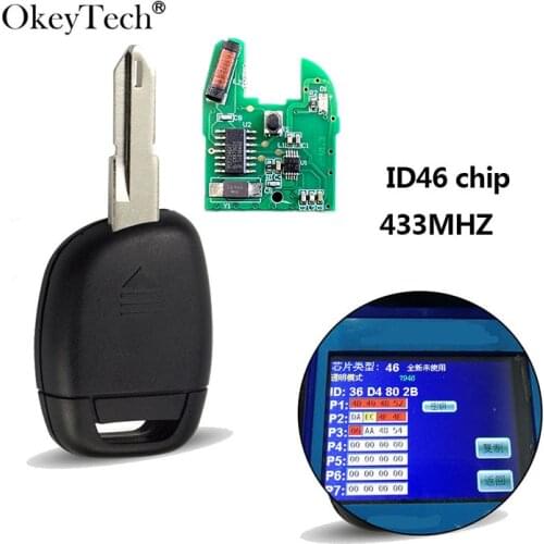 OkeyTech 1 Button Remote Car Key For Renault Clio II 2001 2002 2003 2004 2005 434Mhz ID46 Transponder Chip NE73 Blade Remote key