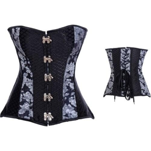 Wholesale black metal buckle ribbon tied up embroidery steel boned plus size overbust corset tops new fashion bustiers