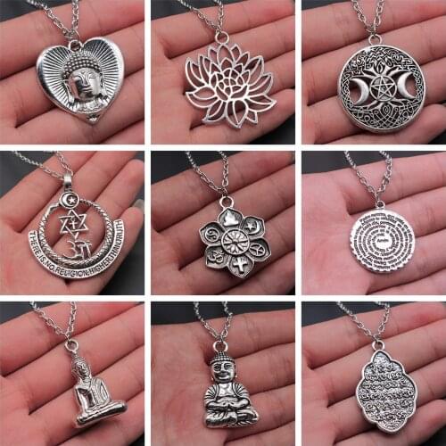 Religion Jewelry Buddhism Buddha Pendant Necklace Om Yoga Symbol Pendant Necklace Lotus Tree Necklace Gift