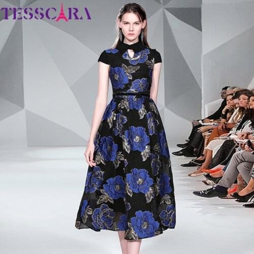 TESSCARA Women Luxury Jacquad Dress Festa Female Long Elegant Party Robe High Quality Floral Designer Vintage Cocktail Vestidos