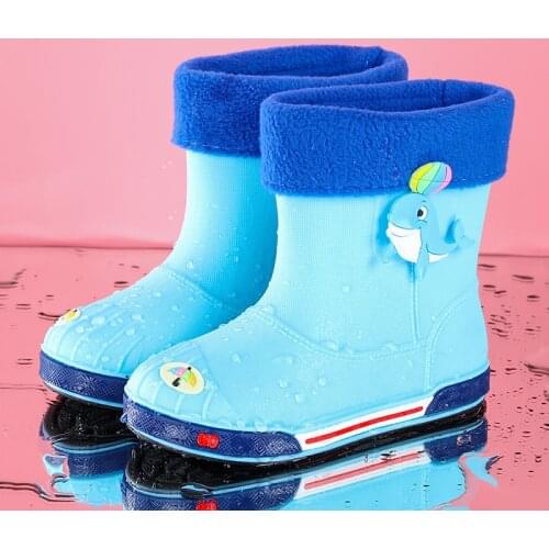 Childrens Water Shoes Waterproof Children Rainboots Soild Candy Colors Rubber Warm Boys Girls Rain Boots Children Rain Shoes