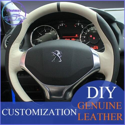 DIY For Peugeot 3008 2011-2020 Support Customization Hand Stitch Car Steering Wheel Cover Black Suede Leather Wrap Holder