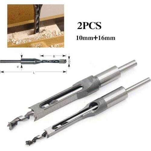 Square Hole Saw Auger Drill Bit Mortising Woodworking Tool Two Size 10mm/16mm