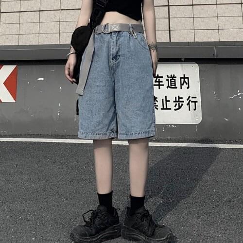 Korean Fashion Distressed Jeans Shorts for Women 2021 Summer Casual Clothes Teenage Girls Loose Fit Short Denim Pants Streetwear
