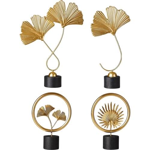 Iron Leaf Sculpture with Wooden Base, Handcrafted Art Statue for Living Room Hallway Bedroom Desktop Decor, Housewarming Gift