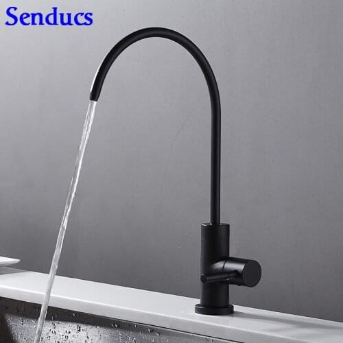 Senducs Single Cold Water Filter Faucet Deck Mounted Black Kitchen Faucet Brass Kitchen Tap Single Cold Kitchen Water Filter Tap